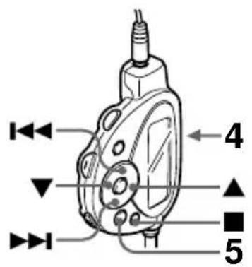Diagram of a mechanical device with numbered parts labeled 4, 5, and an arrow indicating direction or flow.