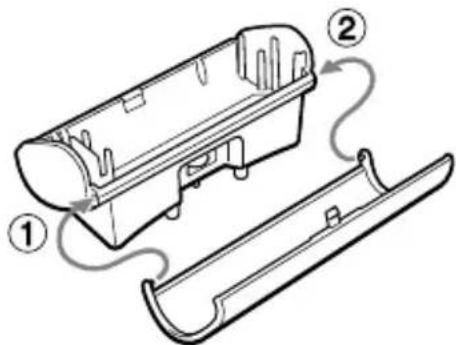 Technical diagram showing two views of a mechanical component with numbered annotations indicating assembly or disassembly steps.