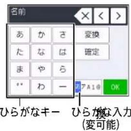 名前 あ か さ た な は ま や ら " わ ー 変換 確定 7A10 OK ひらがなキー ひらがな入力 (変可能)