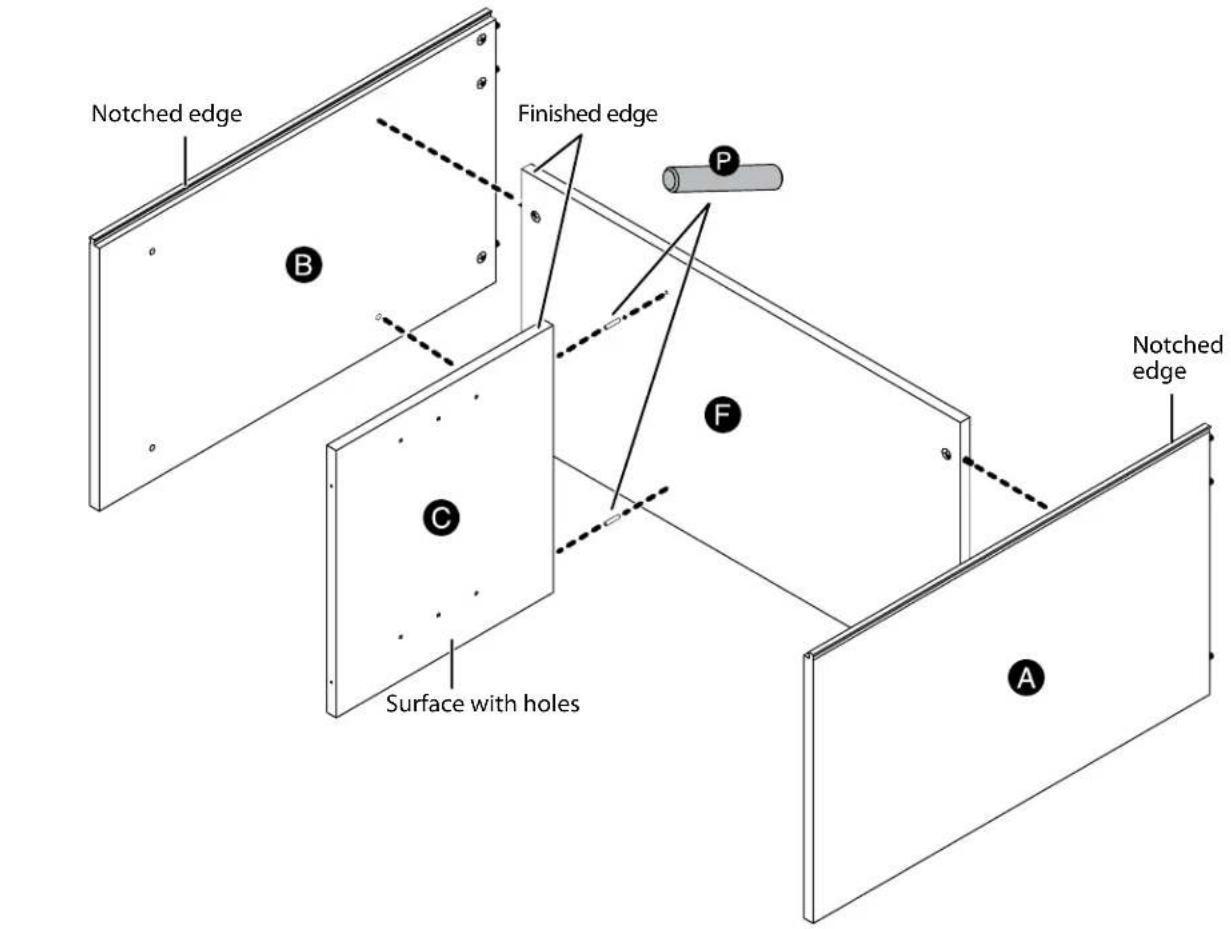 Notched edge Finished edge P B C F Surface with holes A Notched edge