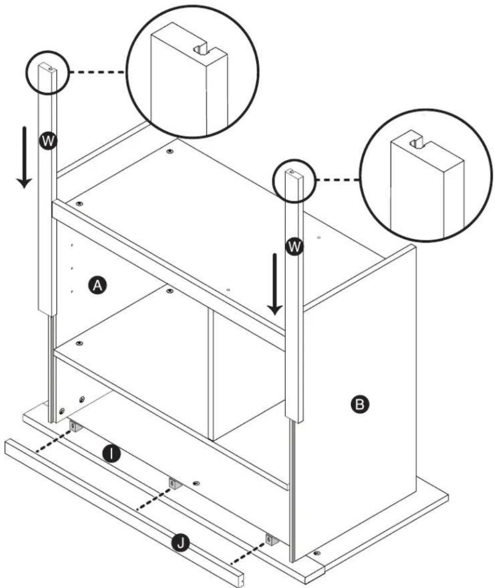 Technical diagram of a mechanical assembly with labeled components and directional arrows indicating assembly steps.