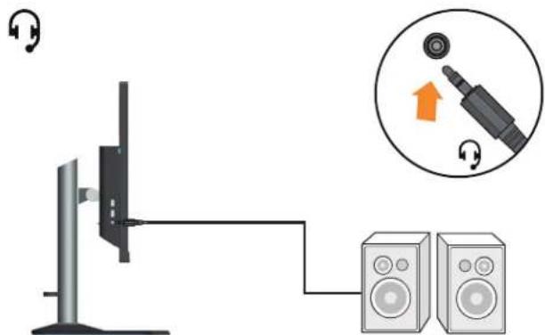 Diagram showing audio equipment connection with speaker and microphone, including a magnified view of the connector pin.