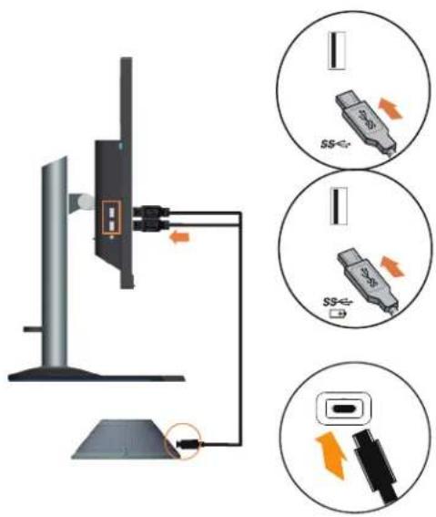 Diagram showing device connection with labeled ports and directional arrows, including SS connector diagrams