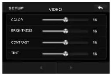 SETUP VIDEO COLOR BRIGHTNESS CONTRAST TINT 16 16 16