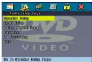 Audio Setup Page Speaker Setup Digital Setup Audio Digital Setup Audio Audio/Video Video Se In Speaker Setup Page