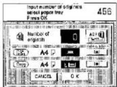 Input number of English new paper tray Press OK 456 Number of origin A4 P Copy A4 P CANCEL G K