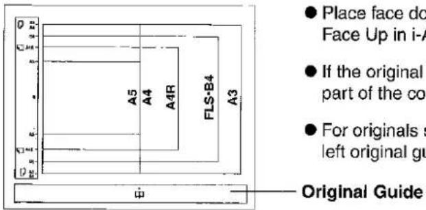 Place face do Face Up in i-A If the original part of the co For originals s left original gu Original Guide