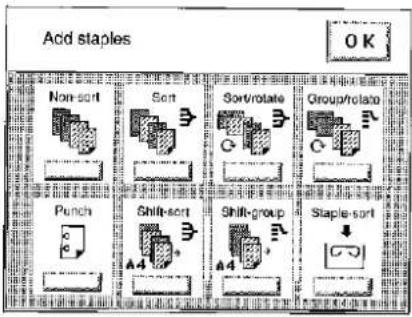 Acid staples OK Non-sort Sort Sort/rotate Group/rotate Punch Shift-sort Shift-group A4 A4 Staple-sort