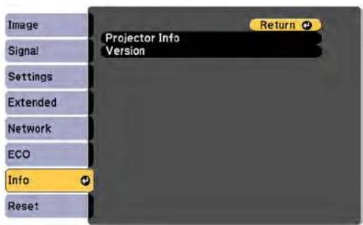 Image Signal Settings Extended Network ECO Info Reset Projector Info Version Return