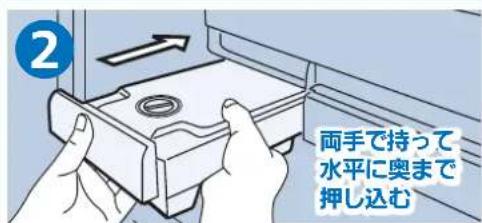 2 両手で持って 水平に奥まで 押し込む