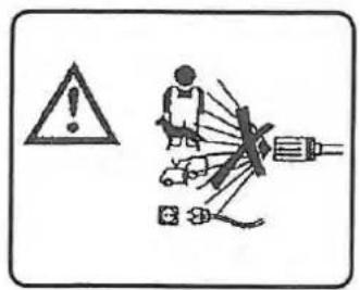 Safety warning symbol with warning triangle, worker, and tool illustration