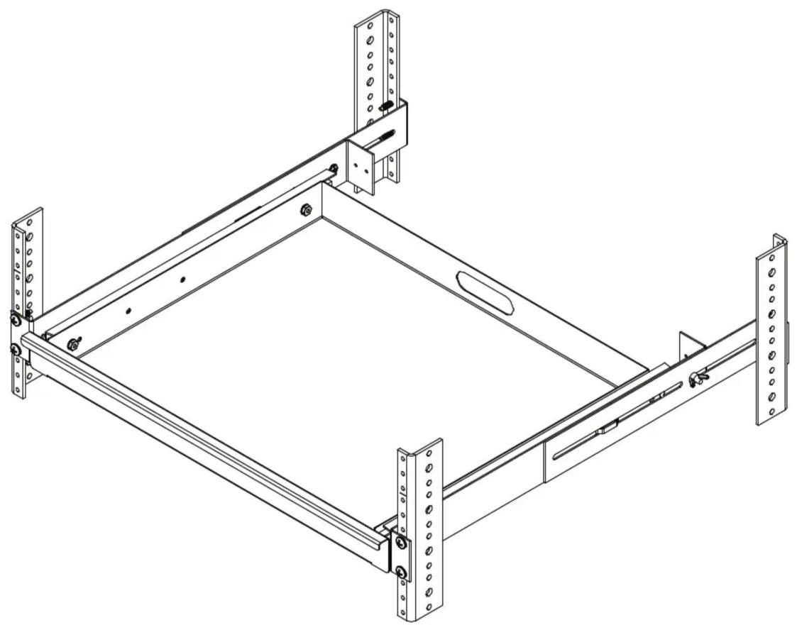 Technical line drawing of a mechanical frame assembly with mounting brackets and mounting holes (no text or symbols)