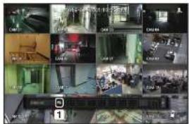 Screenshot of a surveillance camera module with multiple video thumbnails and control panels, showing various camera settings and system status.