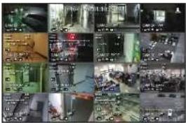 Grid of surveillance cameras and security camera feeds with visible text overlays and icons