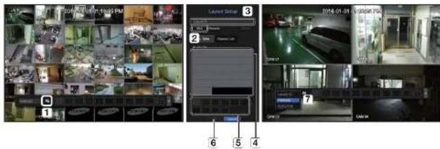 Security camera interface screenshot showing multiple surveillance feeds, a display screen with status indicators, and a car interior view.