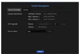 System Management System Information - Software Information MAE Address 1 MAE Address 2 SVM Upgrade Device Version: No/SVM Data Device Name: Auto