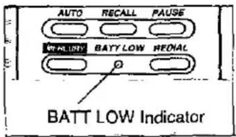 AUTO RECALL PAUSE BATT LOW BATT LOW REDIAL BATT LOW Indicator