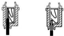 Two identical mechanical cross-section diagrams showing internal components with no text or symbols