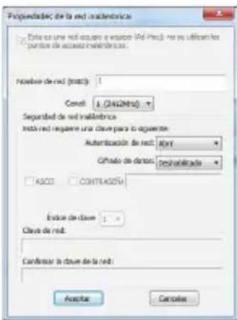 Propendades de la red linebetricas Data es una red equipo e equipo (Ad-Prc) no se utilizan los puntos de acceso linebetricas. Nombre de red (tract): 1 Code: 1. (24122M10) Seguridad de red linebetricas Insta red requiere una clave para lo queente Automación de red: 300% Cifado de datos: desutilizadas ASCEI CONTRACO Extra de close: 1 Clava de red: Confirmar la clava de la red: Asserte Cancel