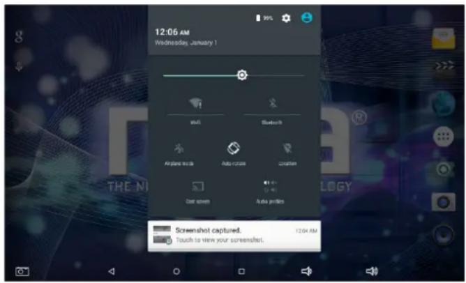 12:06 AM Wednesday January 1 VISA Bluetooth Airplane mini Auto mini Auto files Cast screen Audio profiles Screenshot captured. Touch to view your screenshot. 12:04 AM