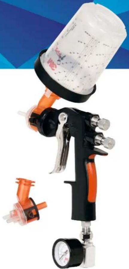 Product photo of a spray gun with orange and black components, no visible text or symbols