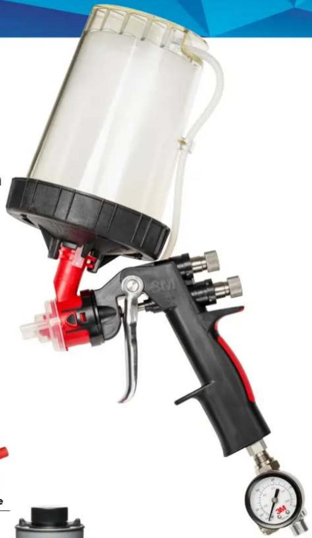 Exterior view of a spray gun with red handle and black casing, no visible text or symbols