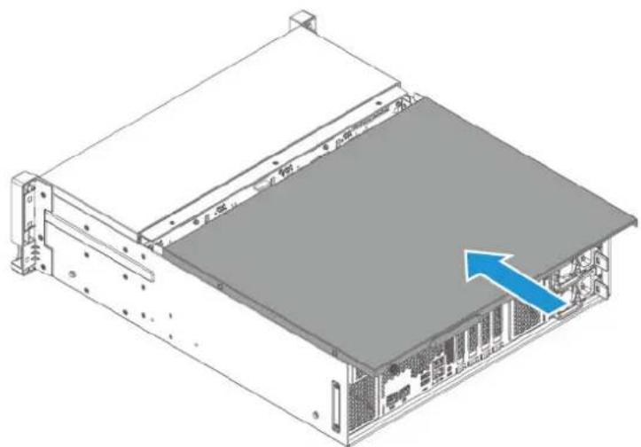 Isometric technical diagram of a server rack with a blue arrow indicating a component or connection (no text or symbols present)