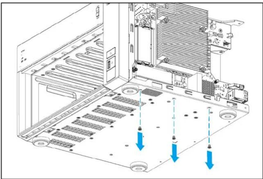 Technical diagram of an internal server rack with cooling fans and ventilation slots, showing no text or symbols.