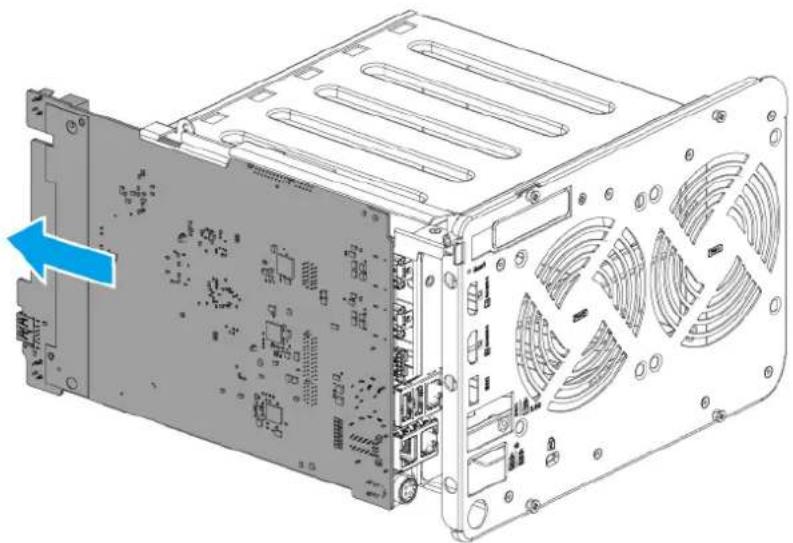 Technical line drawing of a computer drive chassis showing internal components and ventilation slots (no text or symbols)