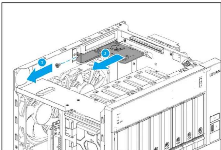 Technical diagram of a computer tower internal structure with numbered annotations indicating component locations