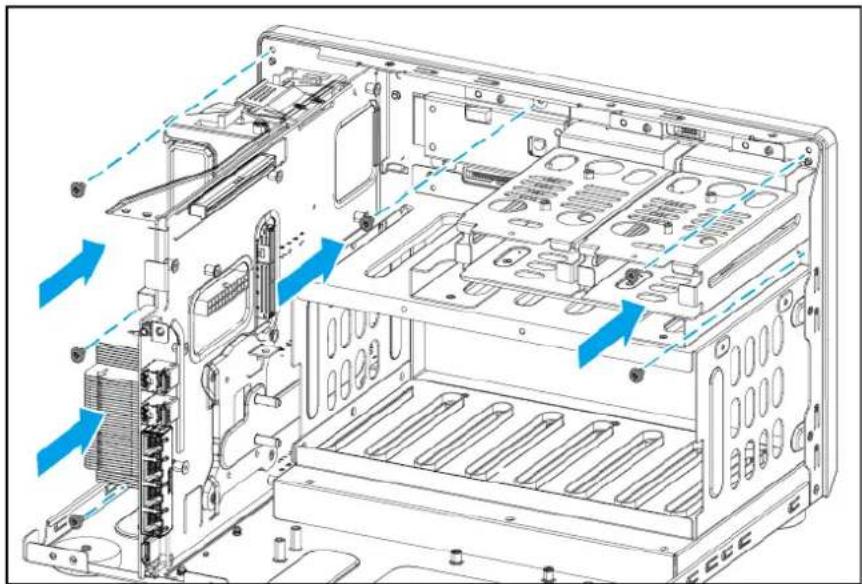 Technical diagram of a server rack with heat exchangers and ventilation ducts (no text or labels)