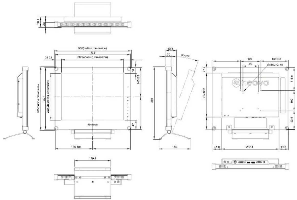 AG Neovo X-15EW - X-15E Dimensions - 1