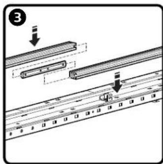 Technical diagram showing assembly steps of a mechanical component with labeled parts and directional arrows