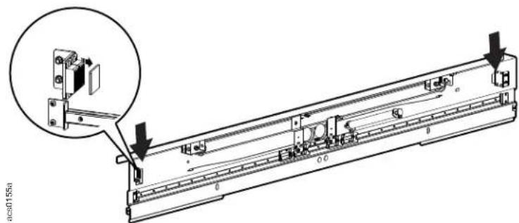 Technical diagram of a mechanical assembly with labeled components and an inset magnified view showing a bracket detail.