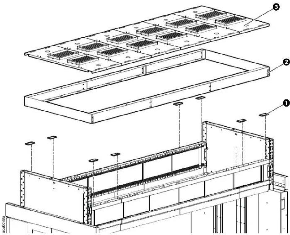 Technical diagram of a structural frame assembly with numbered components and cross-sectional views