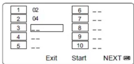 1 02 2 04 3 ________ 4 ________ 5 ________ Exit Start NEXT