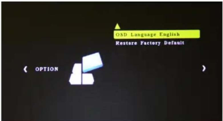 OSD Language English Restore Factory Default < OPTION >
