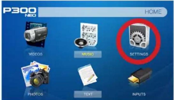 P300 NEO HOME VIDEOS MUSIC SETTINGS PHOTOS TEXT INPUTS