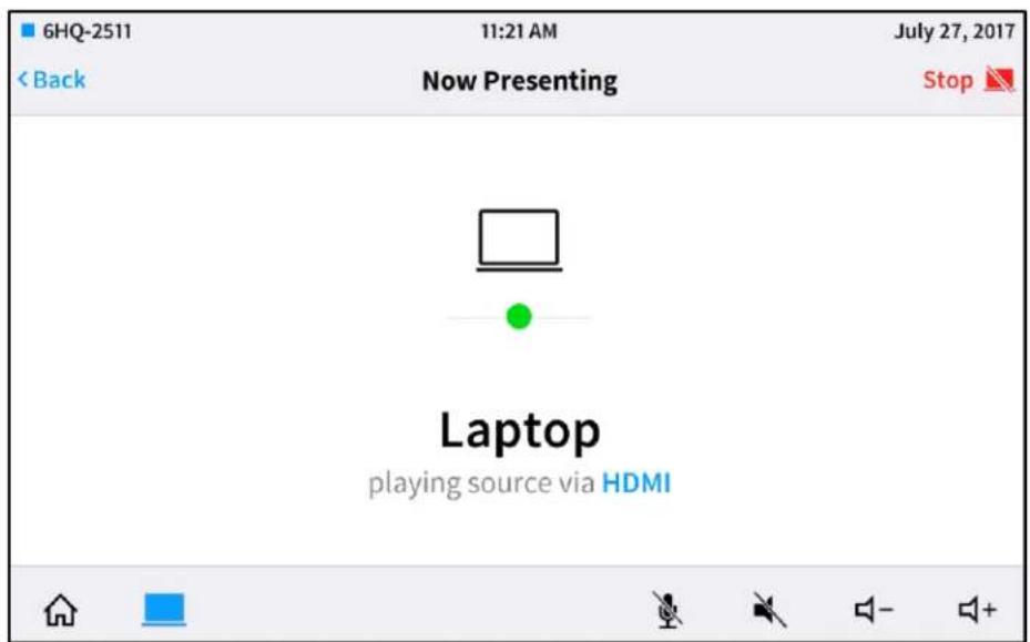 6HQ-2511 11:21 AM July 27, 2017 < Back Now Presenting Stop Laptop playing source via HDMI