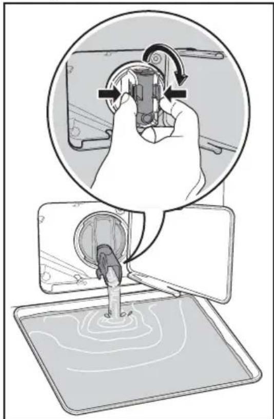 Diagram illustrating a hand turning a device into a device with a magnified view showing the process.