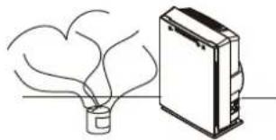 Simple line drawing of a lamp emitting smoke next to a box (no text or symbols)