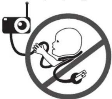 Safety warning symbol for child using stethoscope and radio, with no prohibition sign
