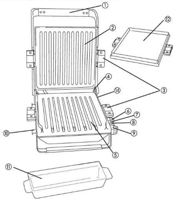 Technical diagram of a device with numbered components for identification