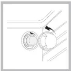 Pure mechanical diagram showing two circular components with a directional arrow, no text or symbols present.