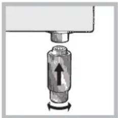 Mechanical component diagram showing a cylindrical assembly with a directional arrow indicating motion (no text or symbols).