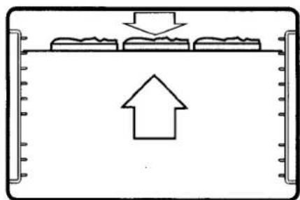 Simple line drawing of a container with three blocks and an upward arrow, no text or symbols present.