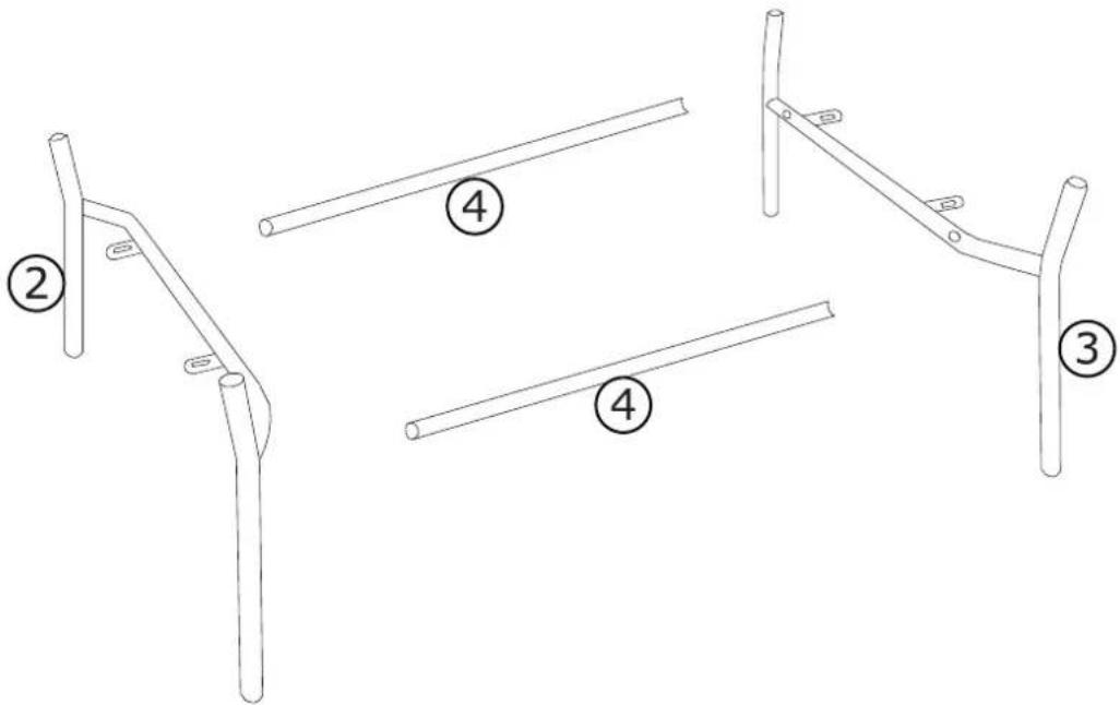 Diagram showing four different types of metal rod assemblies labeled with numbers 2, 3, and 4.