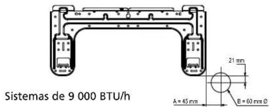Sistemas de 9 000 BTU/h 21 mm A = 45 mm B = 60 mm Ø