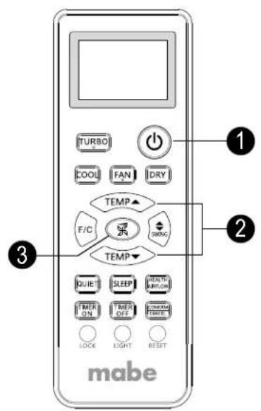 TURBO COOL FAN DRY TEMP F/C DRING TEMP QUIST SLEEP HEALTH ON FREE ON TIMER OFF CHINA LOCK LIGHT RESET mabe