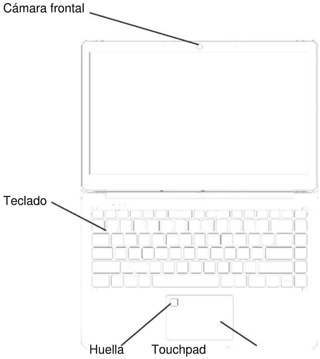 Cámara frontal Teclado Huella Touchpad
